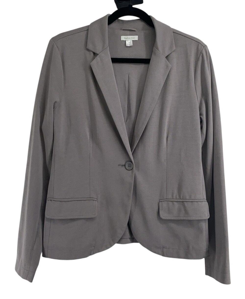 Garnett Hill Womens Gray Cotton Jersey Knit Blazer Sz 8 Minimalist Career Fall